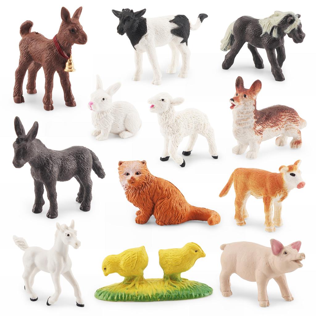 Simulation Farm Poultry Animal Model Cat Dog Pig Goat Donkey Horse Chicken Pasture Cub Scene Ornament Toy