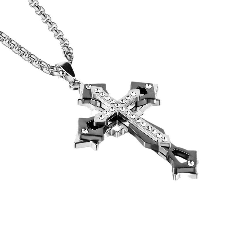 New Titanium Steel European and American Jewelry Titanium Steel Retro Multi Layer Cross Necklace Pendant