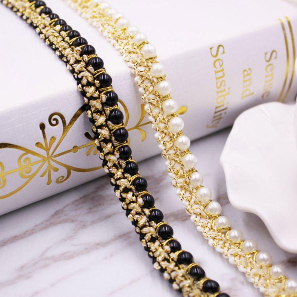 Needlework Applique Fabric Beaded Lace Ribbon Hand-stitched Pearl Lace Trim Pearl Braid Lace Ribbon