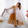 Grand Rust Orange Anarkali Gown with Intricate Embroidery & Grey Dupatta