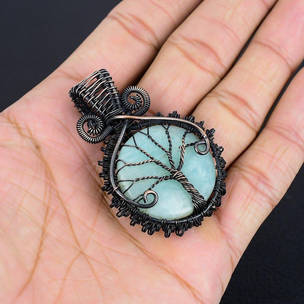 Кулон из амазонита, кулон, обернутый медной проволокой 999 пробы, украшения из драгоценных камней ручной работы, подарки для жены, совершенно новый кулон