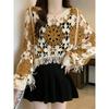 Fall New Arrival Plus Size Women's Crochet Cut Out Long Sleeves Knitwear Slim Fit Slimming Unique Stylish Tassel Tops