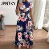 JPNTKY Women's Summer Dress To The Floor, with A Floral Print Short Sleeve O-Neck Casual Dresses