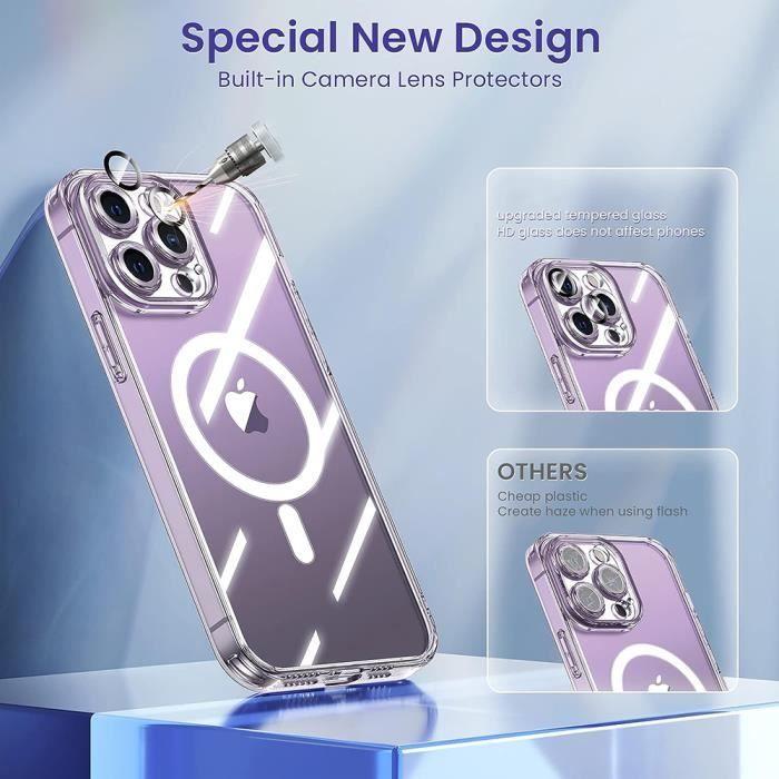 Coque pour iPhone 15 Pro avec Cercle Magnétique et Vitre Protection Caméra, Coque Rigide Transparent Antichoc