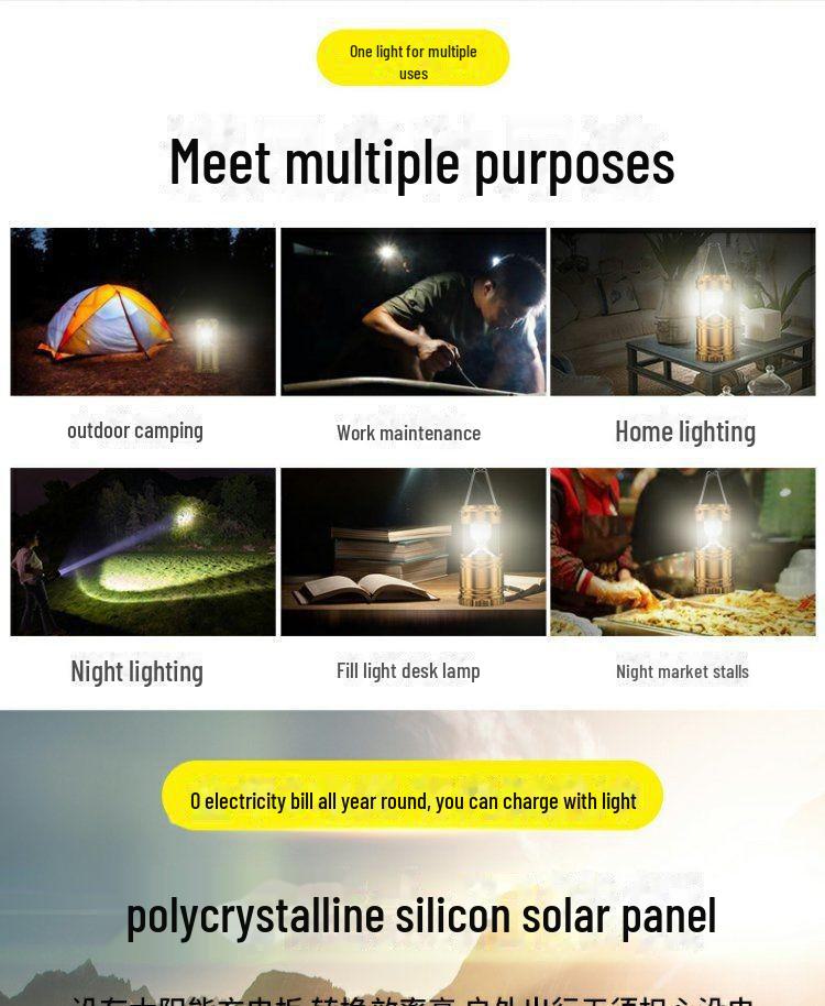 5800T Солнечный светодиодный фонарь-лошадка: Уличный портативный кемпинговый фонарь с многофункциональными возможностями