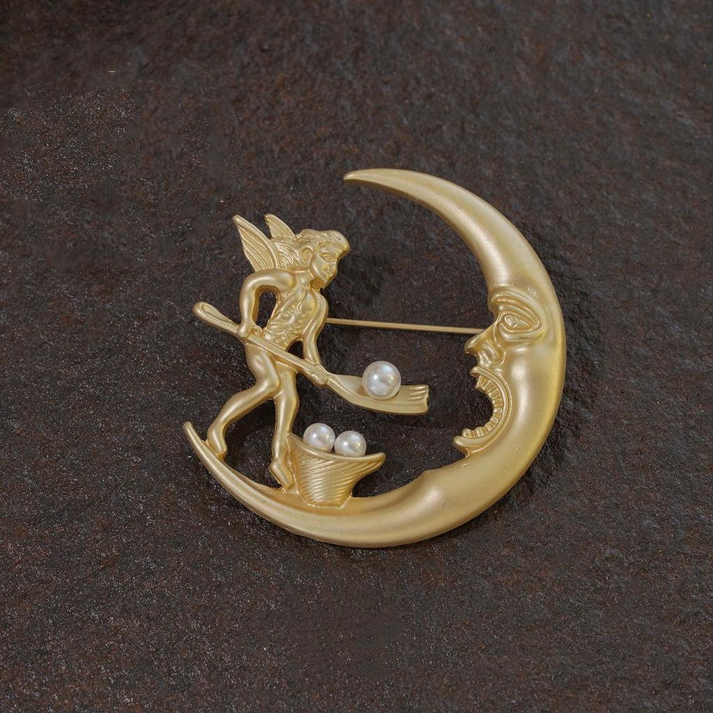 Vintage Gold Pearl Cross Brooch for Women - Baroque Palace Style