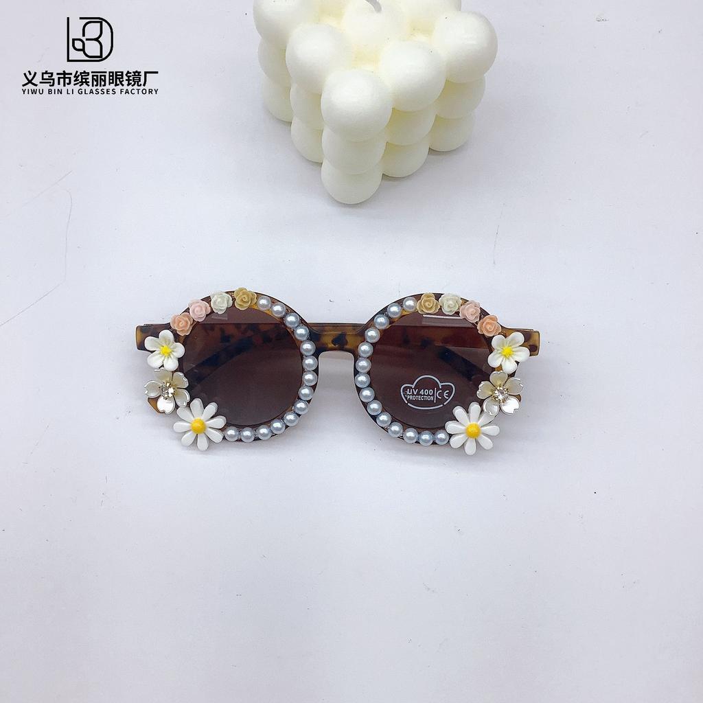 Fashion Diy Flower Children'S Sunglasses Round Cute Girls Wear Sunglasses Sunscreen Uv Protection Glasses Tide