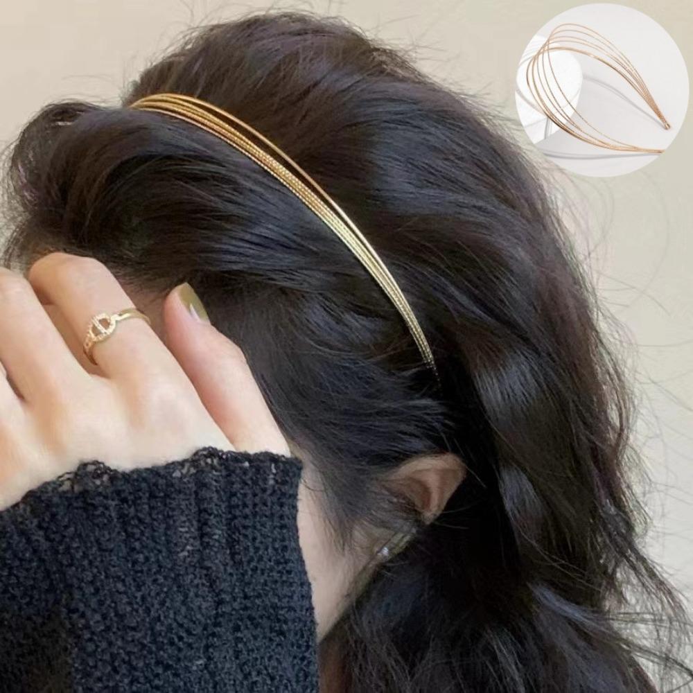 New Thin Gold Color Headbands Women Multilayer Alloy Hair Hoop Double Root Metal Hair Bands Hair Accessories Smooth Head Hoop