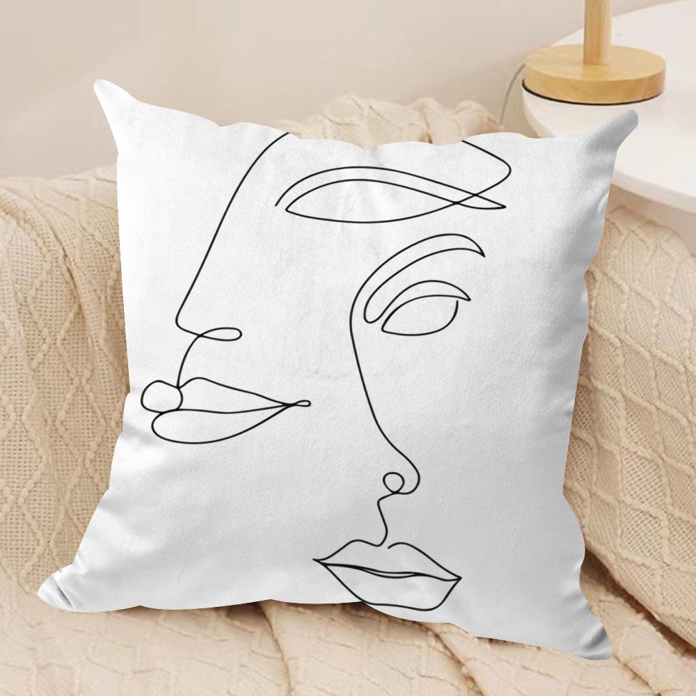 Black White Couple Line Cushion Cover Soft Plush Fabric DoubleSided Printed Sofa Cushion Cover for All Seasons Home Decor Gift