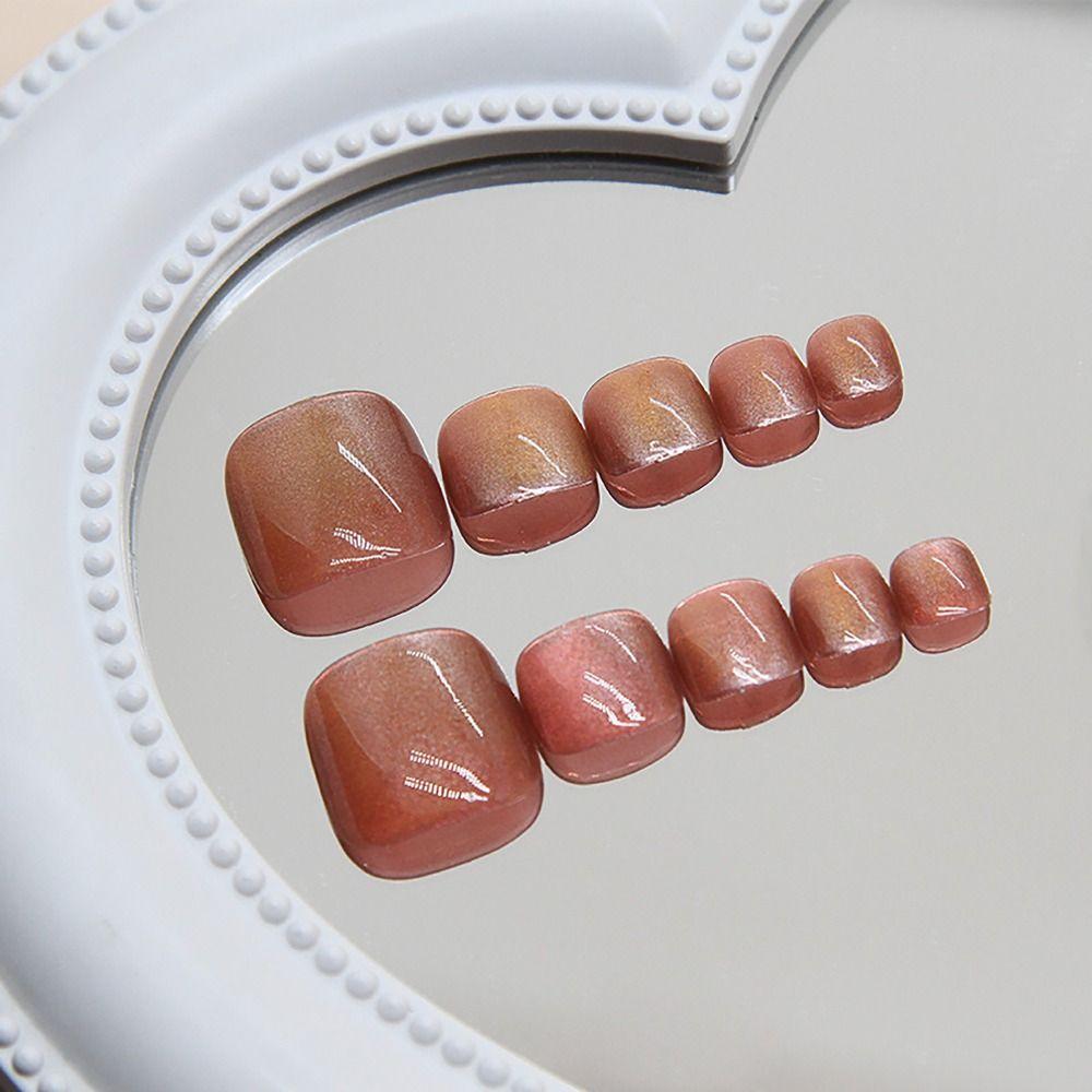 24pcs/box Aurora Toe Nails Cat Eye Foot Nails Fashion Press on Nail for Women Girl