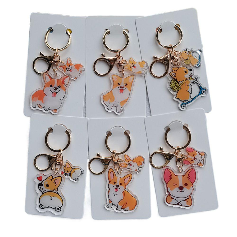 Transparent Corgi Key Chain Double-Sided Dog Pendants Backpack Decor Dog Key Ring Handbag Pendant