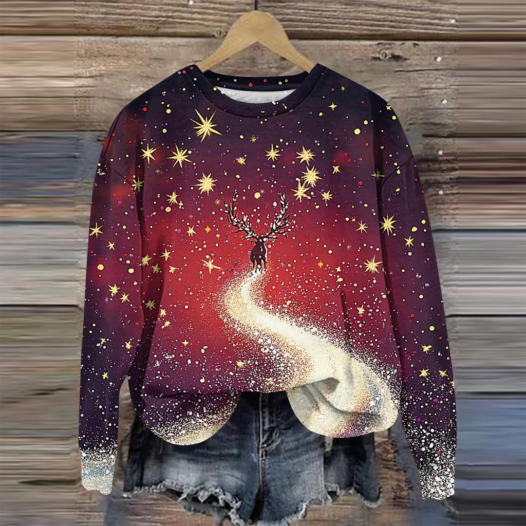 Women  Winter Tops Women's Long Sleeve Sweatshirt Casual Crewneck Loose Fit Pollover Fleece Tops