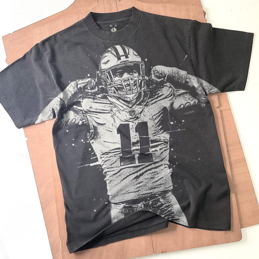 Micah Parsons Handmade Bleached T-Shirt: Faded Black Cotton Unisex Tee