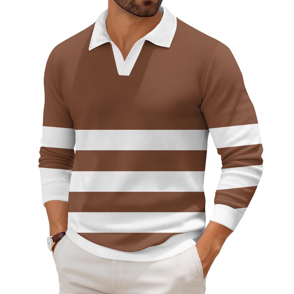 Мужская повседневная модная трикотажная рубашка с длинным рукавом и принтом на лацкане