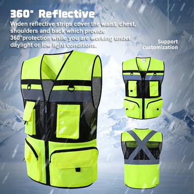 Защитный жилет для мужчин и женщин с карманами, светоотражающий ремешок с высокой видимостью, молния спереди, дышащий