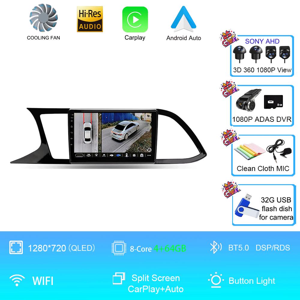 Автомобильное радио Android 14 Carplay Auto для Seat Leon 3 MK3 2012-2020 GPS-навигация 4G WIFI Мультимедийный видеоплеер Стерео 360 Камера