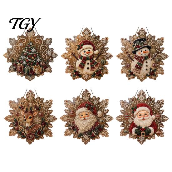 Christmas Tree Hanging Ornaments Faux Pearl Art Ornament Kit, DIY Beads Painting Creative Gifts for Women Suncatcher, Snowflake Shape Acrylic
