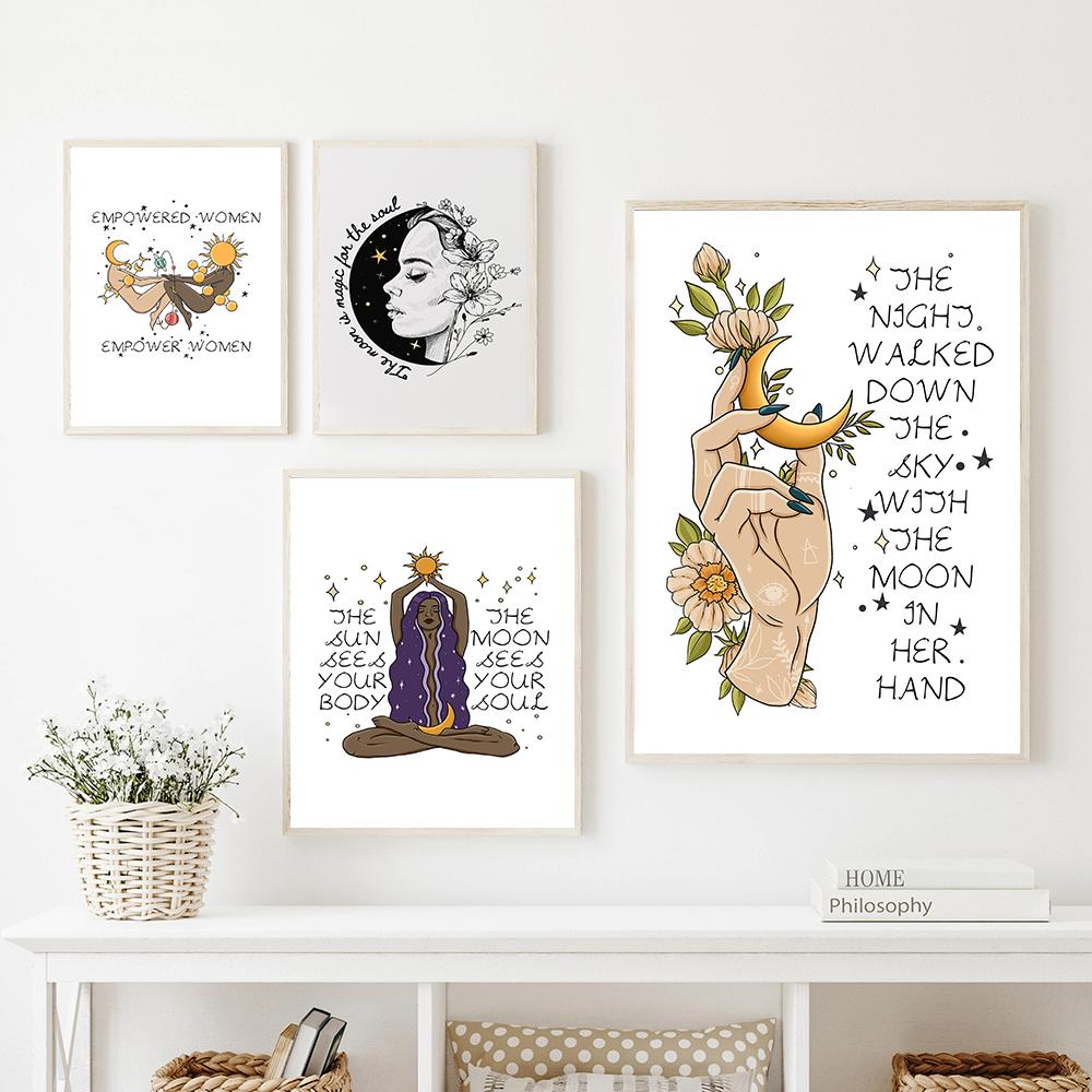 Ретро Девушка Йога Положительная Энергия Обнаженное Искусство Плакат Печать Женское Психическое Здоровье Абстракция Солнце Луна Холст Феминизм Тренажерный Зал Домашний Декор