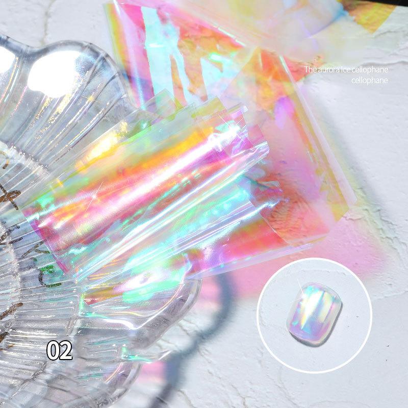 1 упаковка, голографическая целлофановая наклейка для дизайна ногтей, наклейки из стекла Авроры, ледяная бумага, украшения для дизайна ногтей 5*20 см