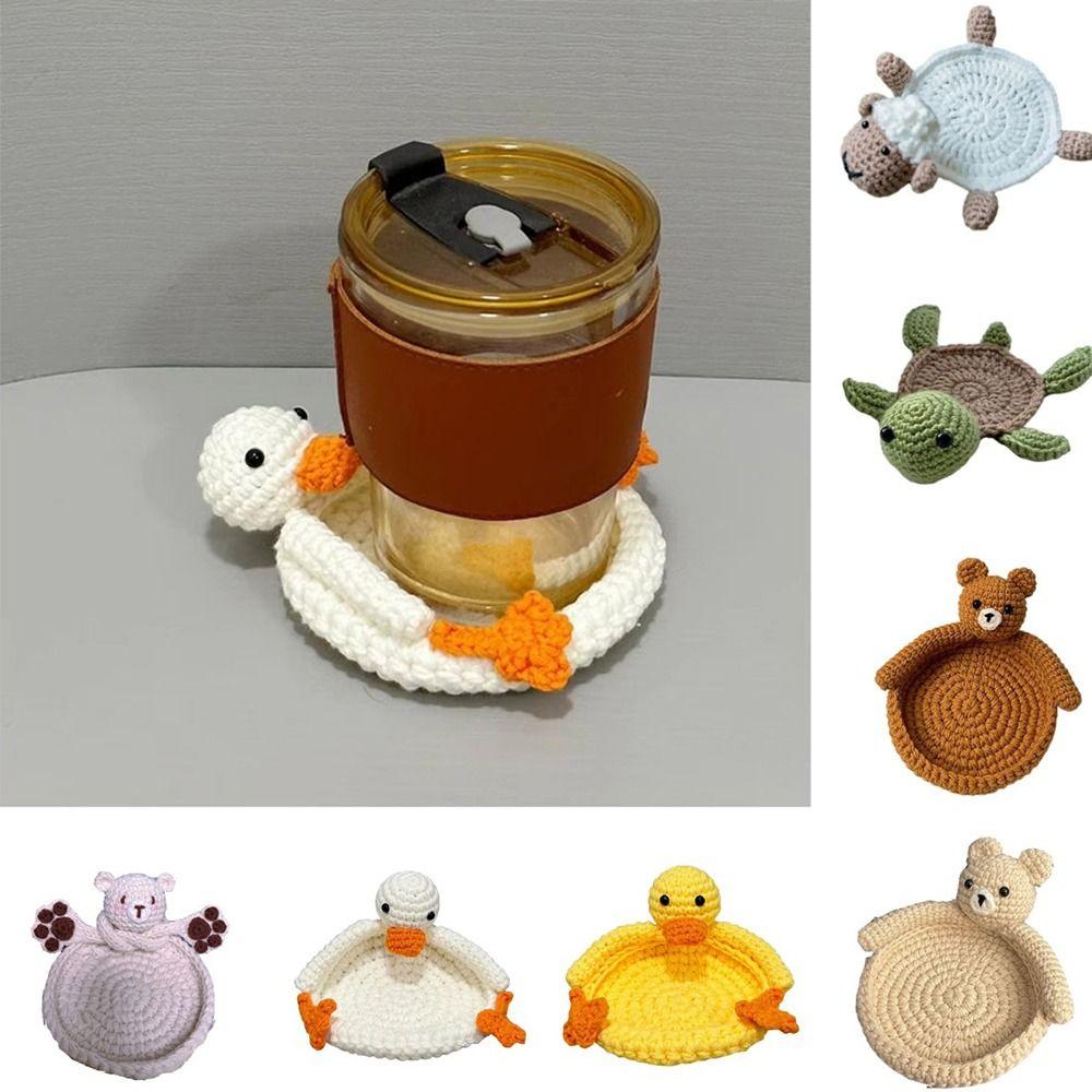 Heat-resistant Duck Crochet Coasters Table Protection Handmade Animal Cup Mat Reusable Absorbent Woven Water Cup Pad Tabletop