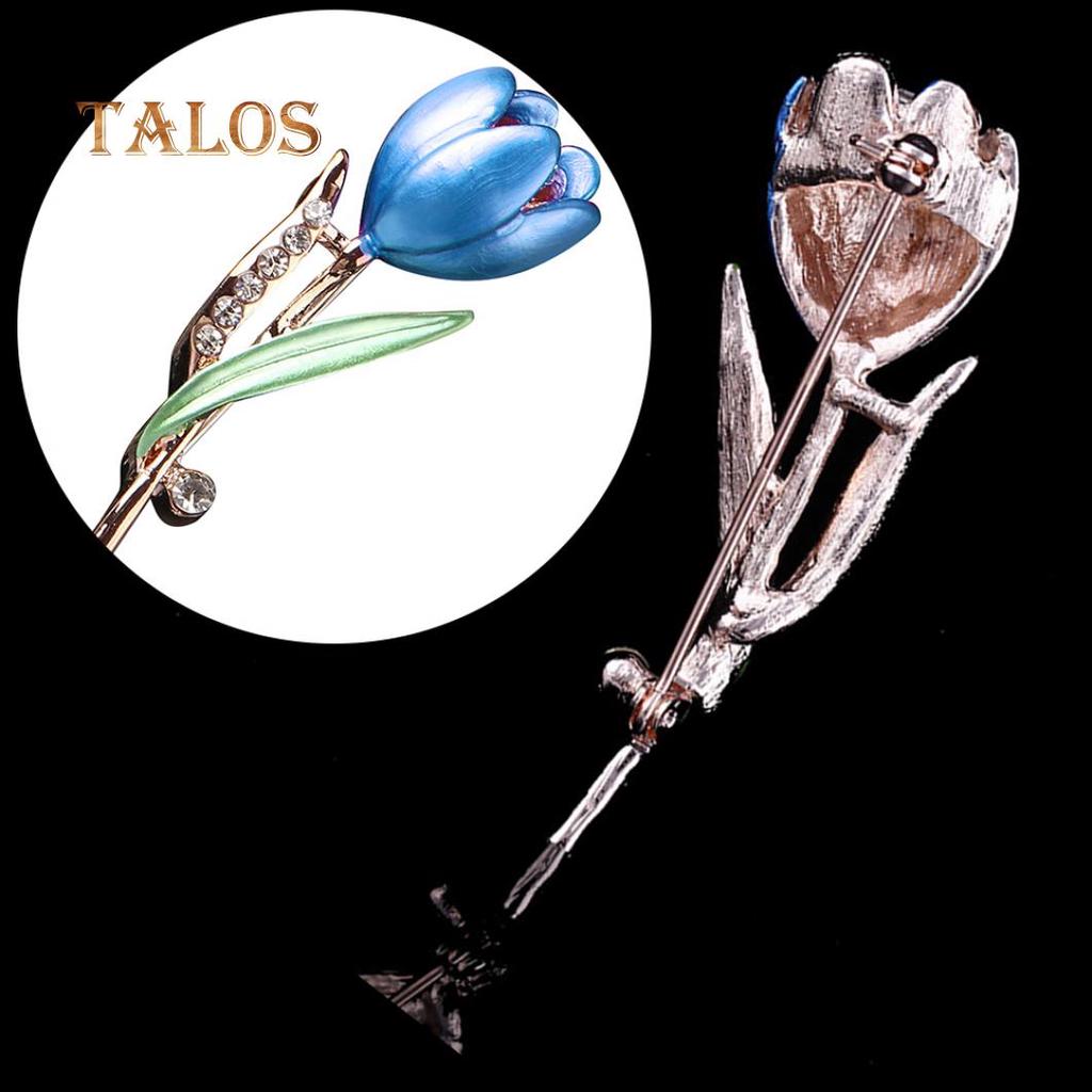 Fashion Lady Tulip Brooch Crystal Stone Decor Flower Pin Elegant Suit Breastpin Decoration