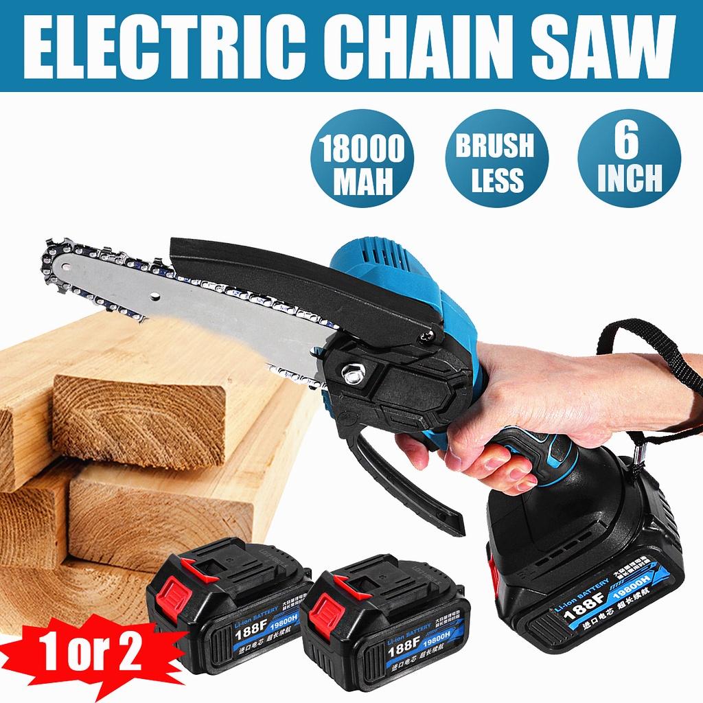 6 Inch Mini Electric Chain Saw Cordless Woodworking Pruning Chainsaw Brushless Garden Tool with 19800H Battery