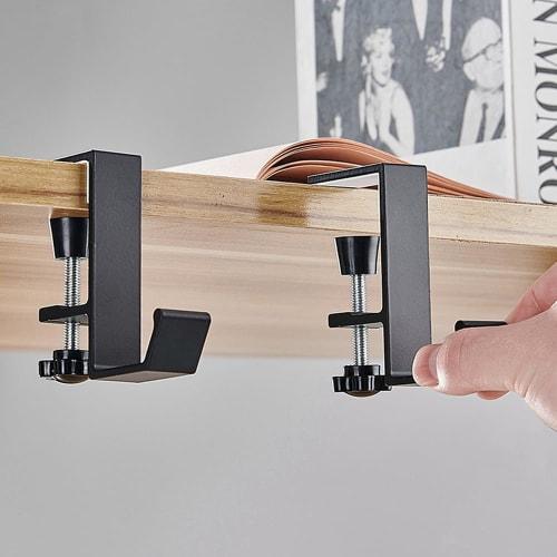 OptiPro Headphone Stand, Set of 2, Screw-Type Clamp, Table Hook, Convenient, Easy to Attach, 10kg Weight Capacity, Perfect for Business Trips and Trav