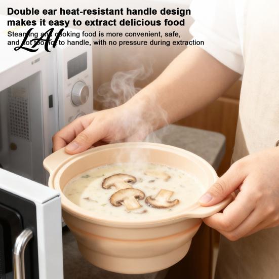 High Temperature Safe Kitchen Tool Foldable Silicone Microwave Steamer Collapsible Steamer Bowl Kitchenware for Cooking Heat-Resistant Food-Grade