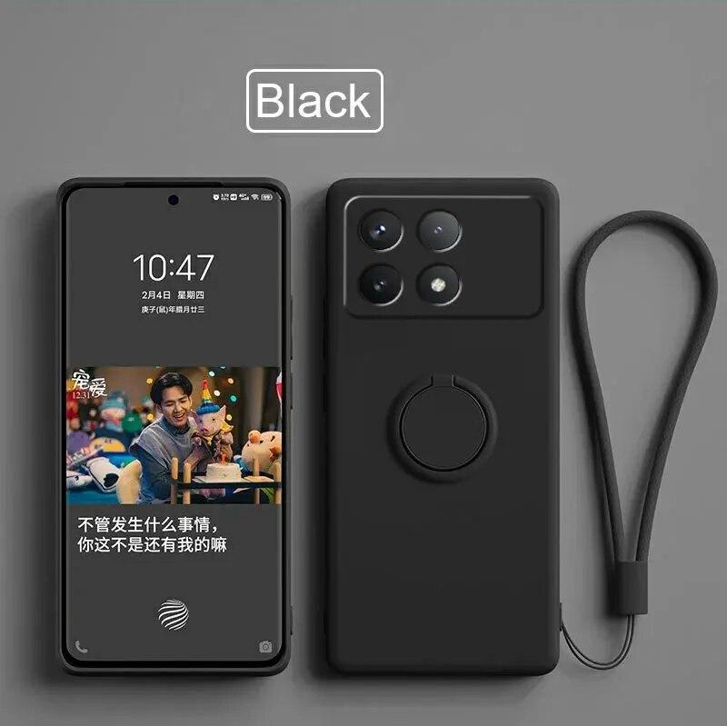 Luxury Liquid Silicone Ring Stand Shell for Redmi POCO X6 Pro Cover Shockproof Xiaomi K70E Bumper Back Protection Cover