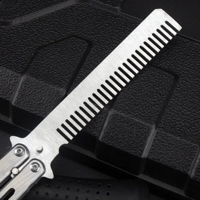 1pc Swinging Comb Stainless Steel Folding Butterfly Comb Newbie Practice Training Hair Styling Tools