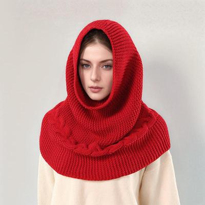 Однотонный вязаный шарф с капюшоном, зимний утеплитель для шеи, шарф-воротник, шарф-шаль двойного назначения, декоративный аксессуар для верхней одежды.