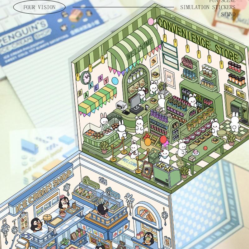 Мультфильм 3D Ландшафтный дизайн Наклейки Миниатюрная сцена Сделай Сам Сцена из домика Складывание и наклеивание Ручной счет Милый подарок для ребенка