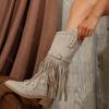 Fashion Comemore Autumn Winter Women High Boots Suede Pointed Toe Outdoor Fashion Retro Style Tassel Rivets Belt Buckle Mid-calf Boots
