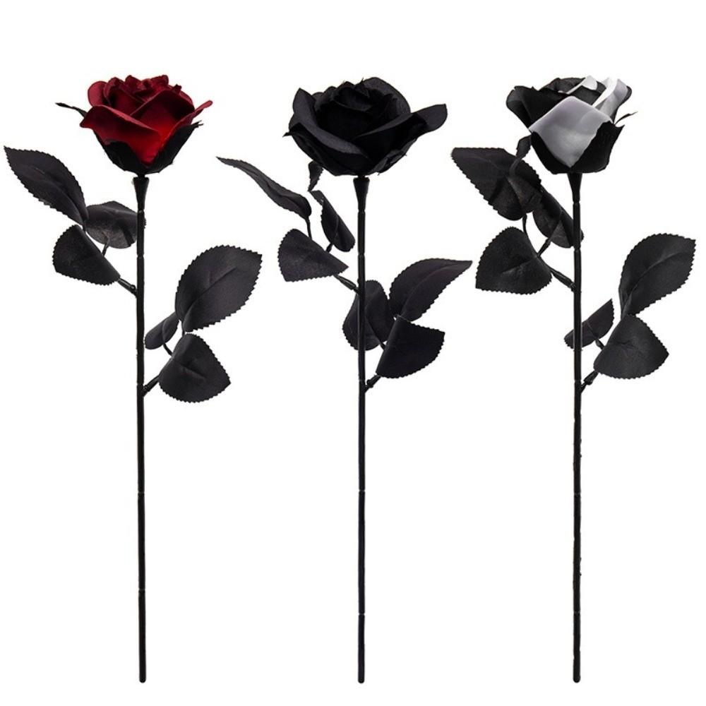 Black and White Roses Cemetery Roses Long Stem with Leaves Black Bouquet