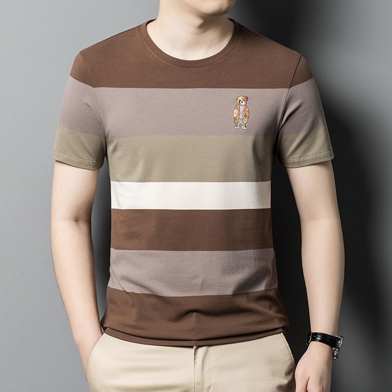 Мужская летняя новая национальная модная полосатая деловая повседневная футболка с вышивкой и короткими рукавами, тонкая майка