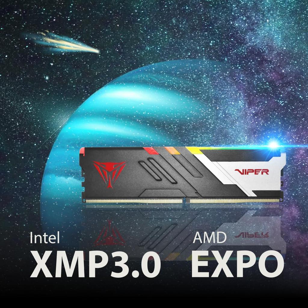 Patriot Viper Venom RGB DDR5 64GB X 5200MHz UDIMM Desktop Gaming Memory KIT PVVR564G520C40K (2 32GB) -