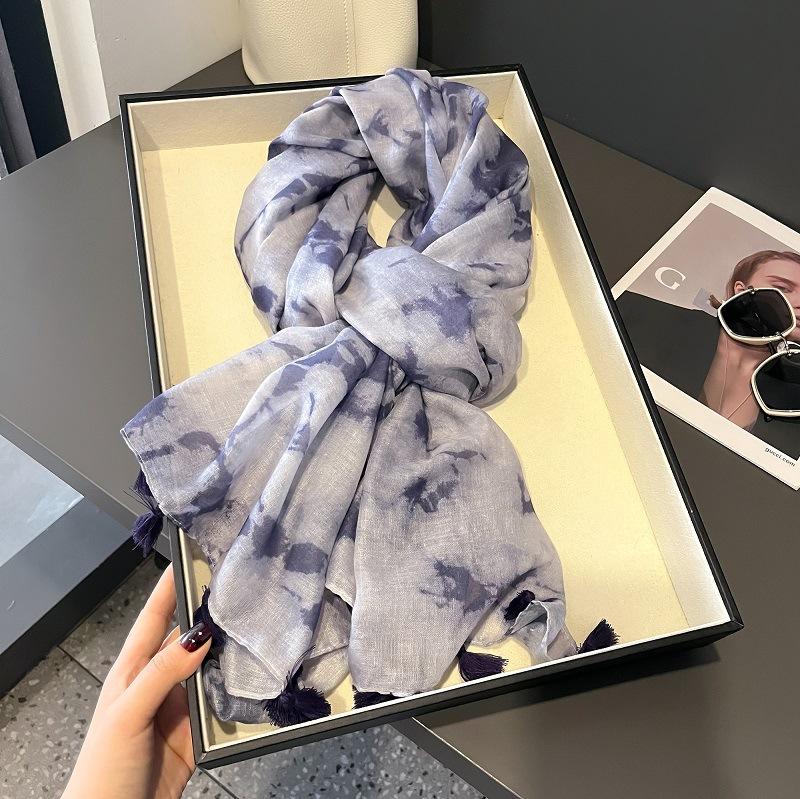 Plain Ombre Ink Painting Abstract Tassel Viscose Shawl Scarf Lady Tie-Dyed Wrap Pashmina Stole Bufandas Muslim Hijab 180*90Cm