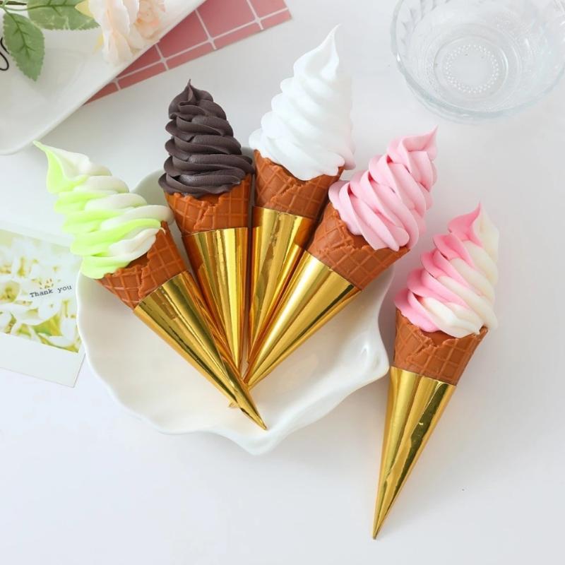 100Pcs Aluminum Foil Paper Disposable Ice Cream Holder Solid Color Anti-Soiling Ice Cream Cone Sleeve Hand-Held Thickened