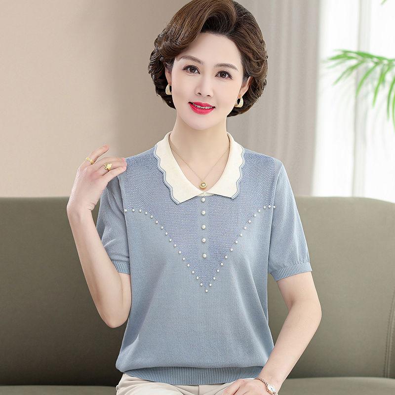 Футболка Mom Summer с короткими рукавами, средний возраст, Ice Silk, женский топ, средний возраст, трикотажная футболка