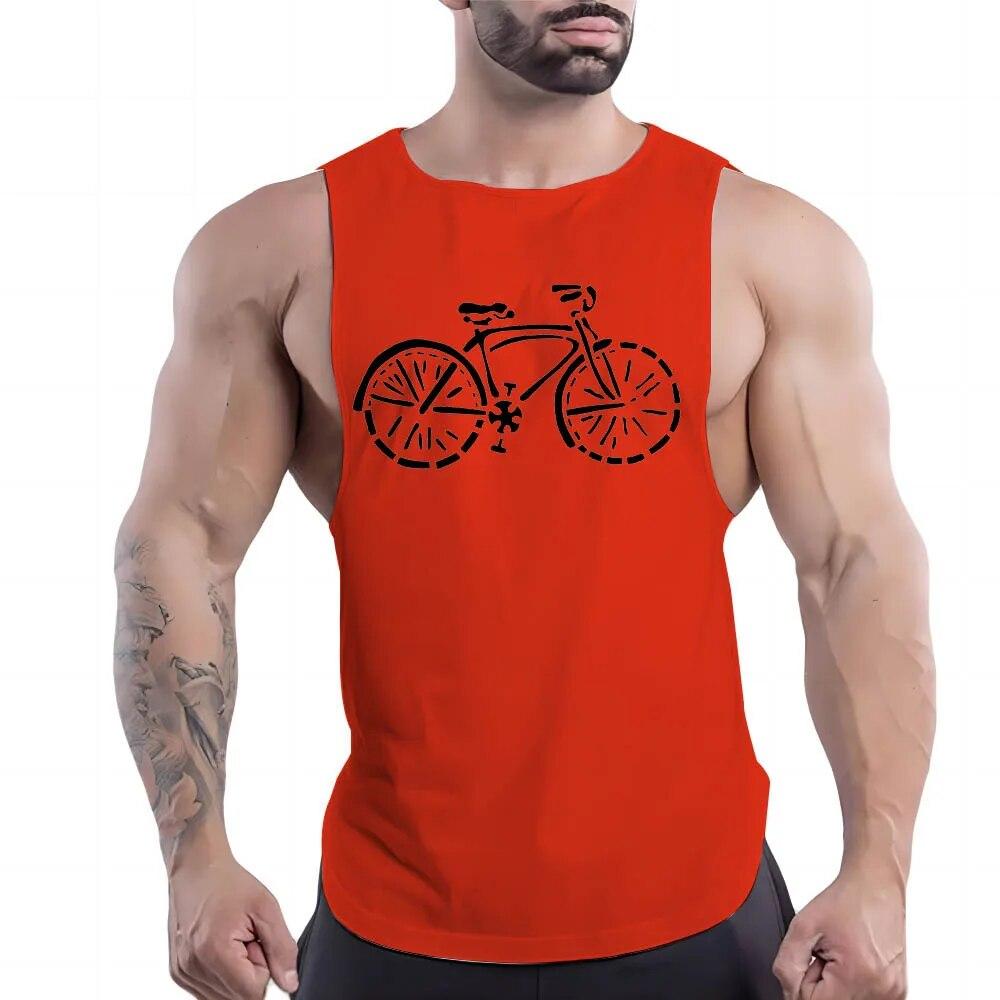 Summer Adult Men'S Outdoor Fitness Casual Sports Crew-Neck Vest Creative Bike 2d Print Breathable Quick-Drying Sleeveless Shirt