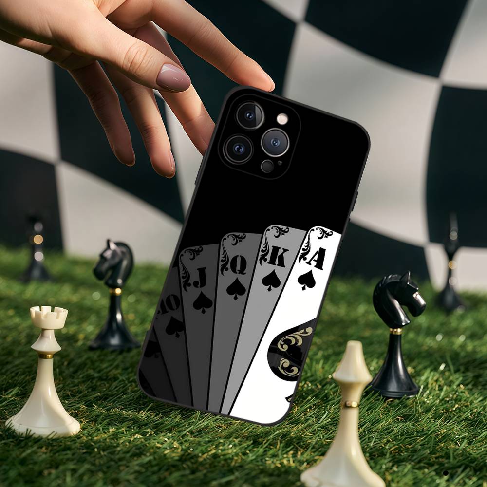 Чехол для телефона 'Игральные карты' для IPhone 17,16,15,14,13,12,11,Pro,Max,Plus, Мягкий силиконовый черный чехол