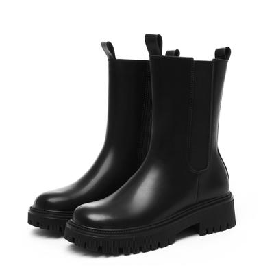 Женские ботильоны из натуральной кожи с круглым носком, на толстой подошве, с эластичной подошвой, короткие, обувь Botas De Mujer