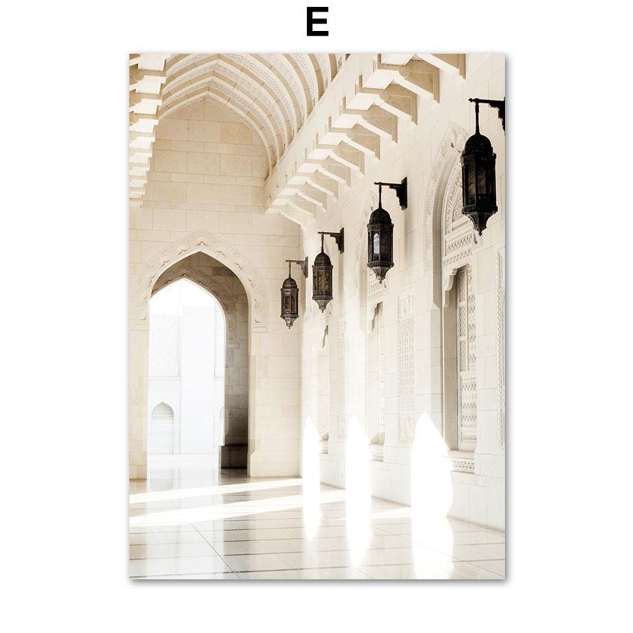 Исламская мечеть Коран Галерея Дверь Цветы Плакаты Печать Настенное искусство Холст Картина Скандинавские настенные картины для декора гостиной