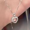 925 Sterling Silver Pink Crystal Pendant Heart Necklace for Women Girls Chain Cute Love Simple Necklaces Fashion Jewelry Gifts