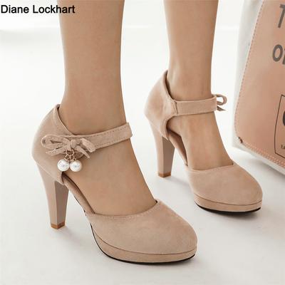 Мода 2025 Весна Новые Флоковые Женские Туфли Мэри Джейн на Платформе Модные Кружевные Банты Толстый Высокий Каблук Женские Вечерние Свадебные Женские Туфли