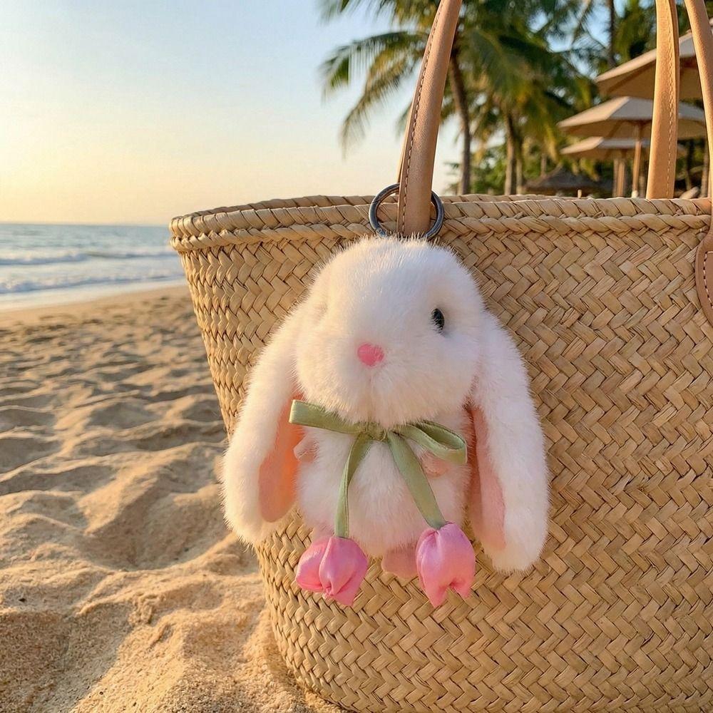 Cute Plush Doll Pendant PP Cotton Bag Charm Backpack Charm Tulip Rabbit Keychain  Kids