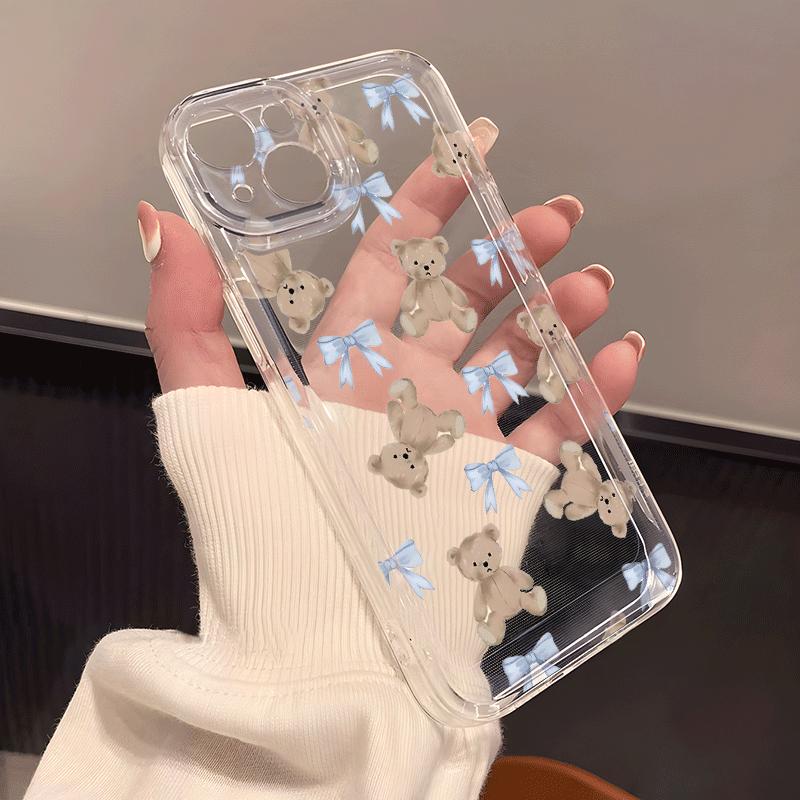 Чехол-бампер 'Мишка с бантом' для iPhone 17 16 15 14 13 12 11 Pro/Max/Plus, противоударный и защищающий от падений, задняя крышка