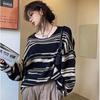 NEW Women Punk Gothic Striped Long Sleeve Loose Patchwork Sweater Hip Hop Retro Oversize Pullover Casual Knitted Jumpers