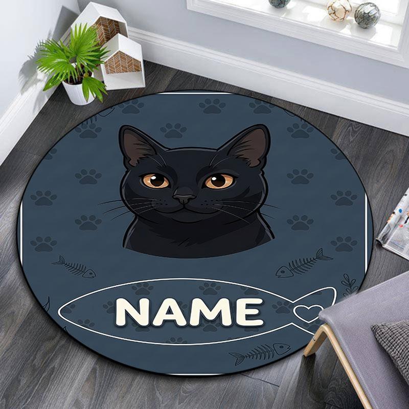 Custom Name,Cat Fish Label Portrait pattern round rug,Carpet Rug for Living Room Bedroom Playroom ,Non-slip Floor Mat,Holiday Gifts and Birthday Gifts