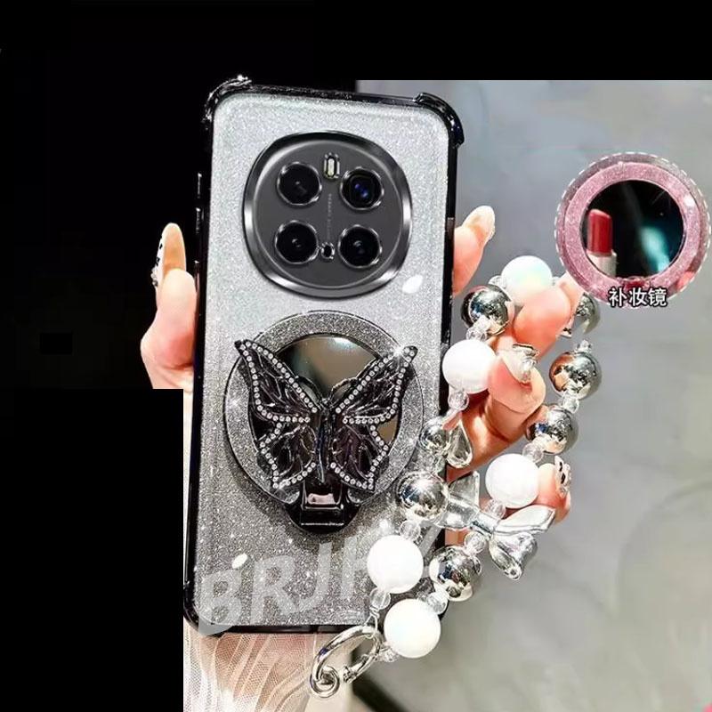 Зеркальный противоударный магнитный чехол для Realme 14 13 12 Pro Plus C75 C71 C65 C63 C55 C53 C51 с браслетом-подставкой для телефона в виде бабочки